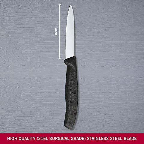 Victorinox paring knife handle detail showing ergonomic grip for comfort.