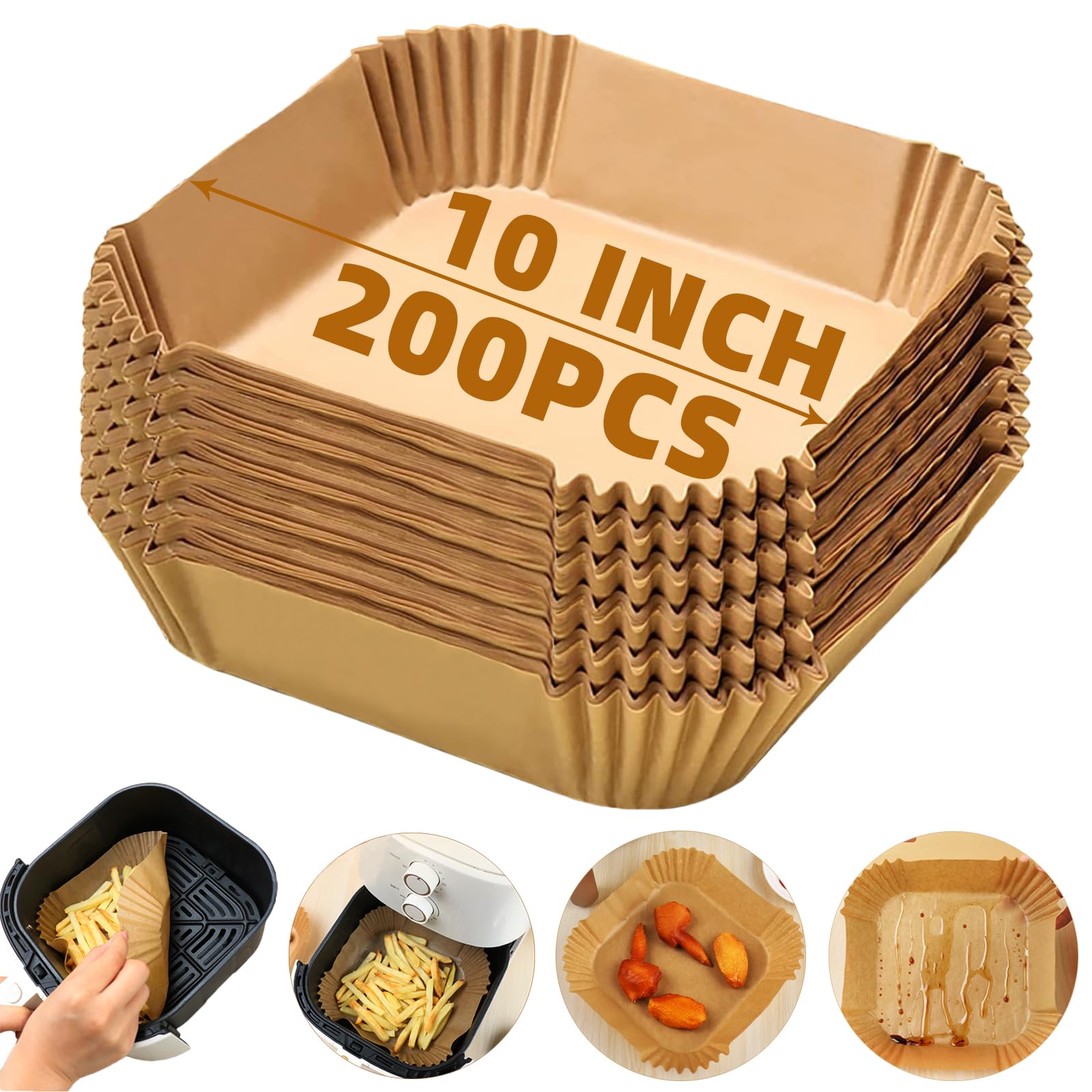 Victoyaw air fryer liners in a 10-inch square top view protecting the basket.