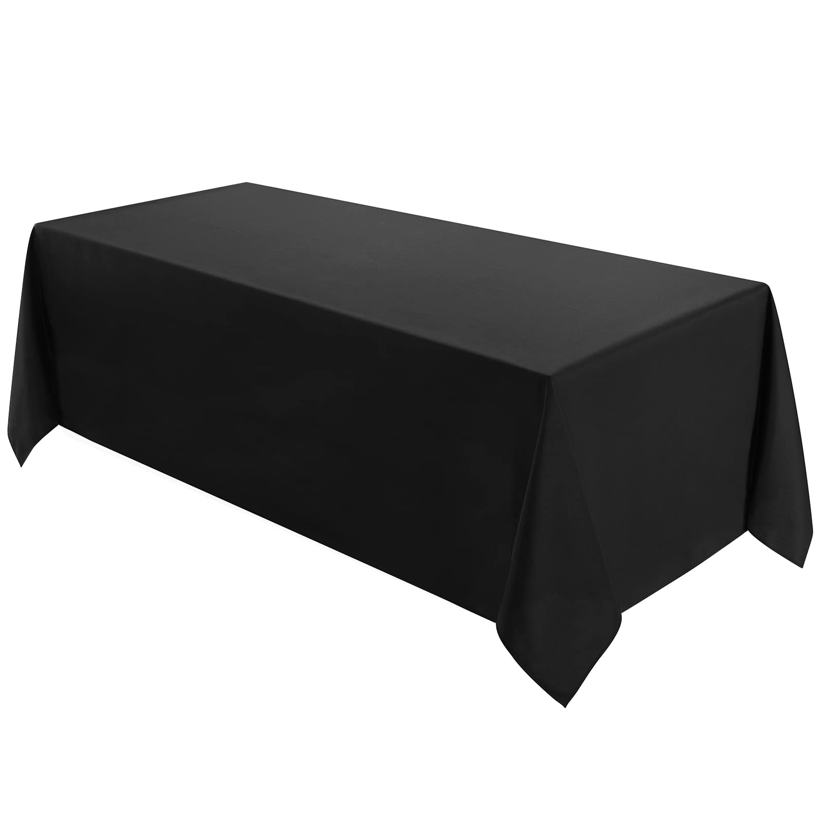 VidaFete 90x132 black tablecloth on table, showcasing durable stain resistance.