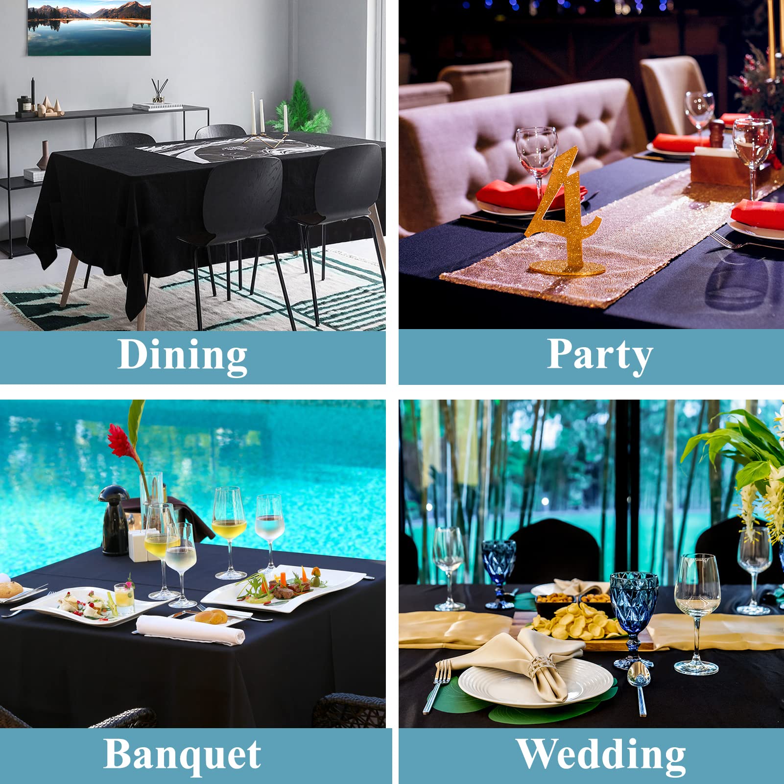VidaFete durable polyester black tablecloth pairs with decor while resisting stains.