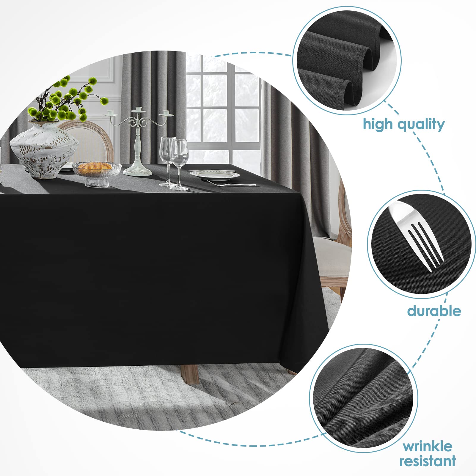 VidaFete tablecloth-wrinkle-resistant-black close-up highlights smooth drape.