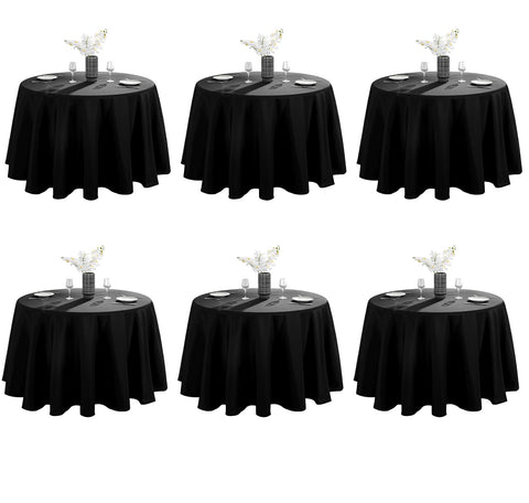 VidaFete 6-pack 120-inch round tablecloth flatlay showing durable, stain-resistant fabric.