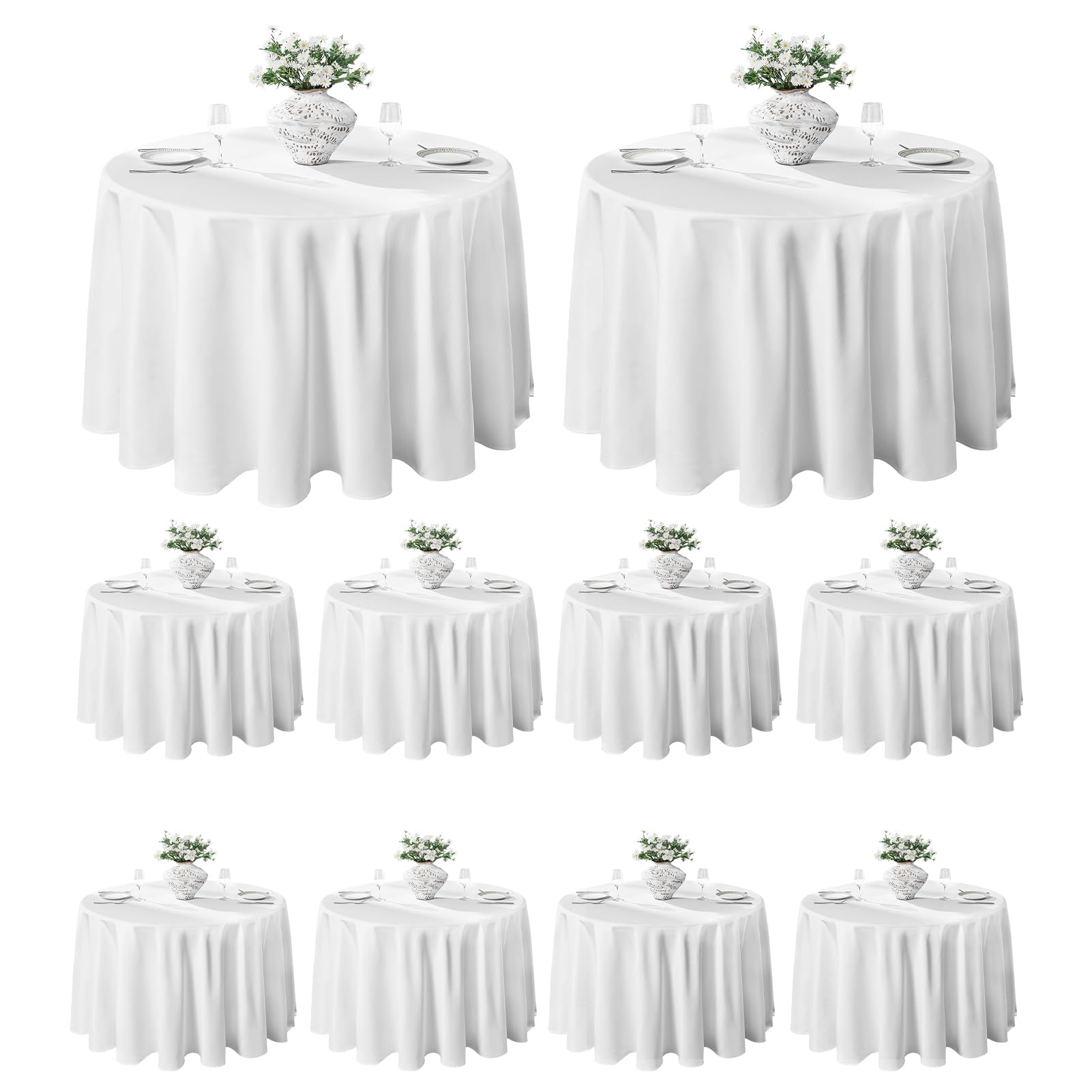 VidaFete round tablecloth 120-inch white pack 10 for durable dining events.