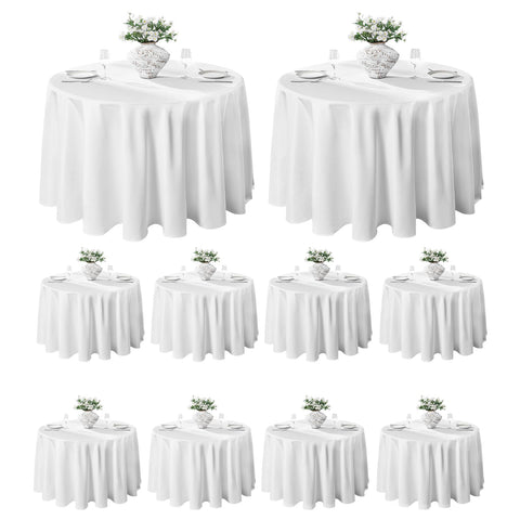 VidaFete round tablecloth 120-inch white pack 10 for durable dining events.