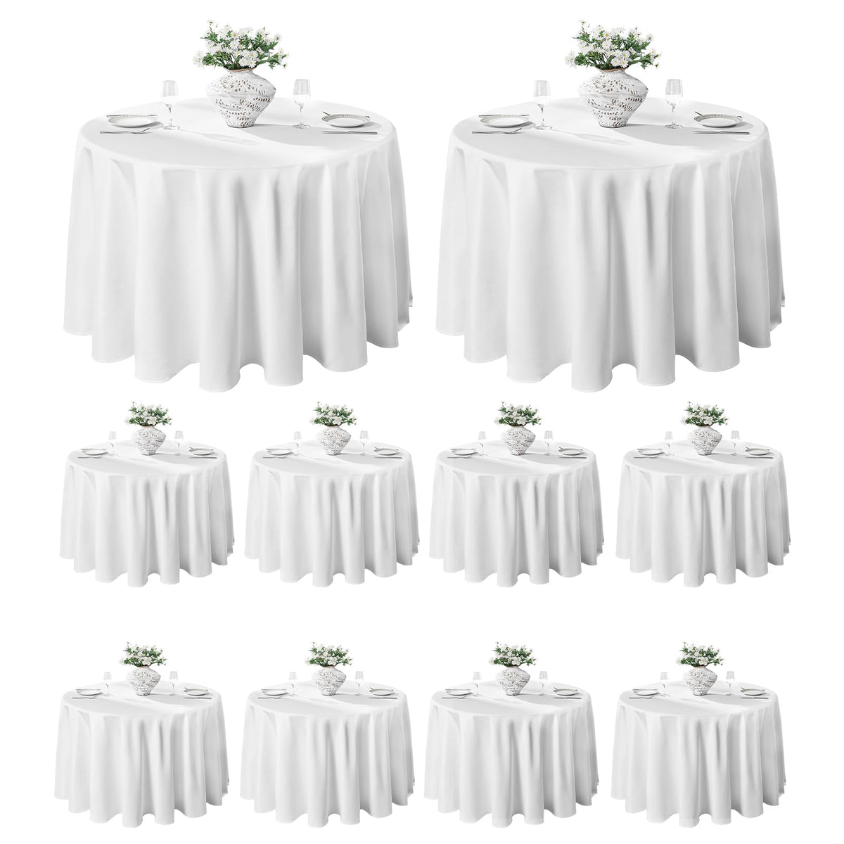 VidaFete round 132-inch tablecloth in a 10-pack for large dining setups
