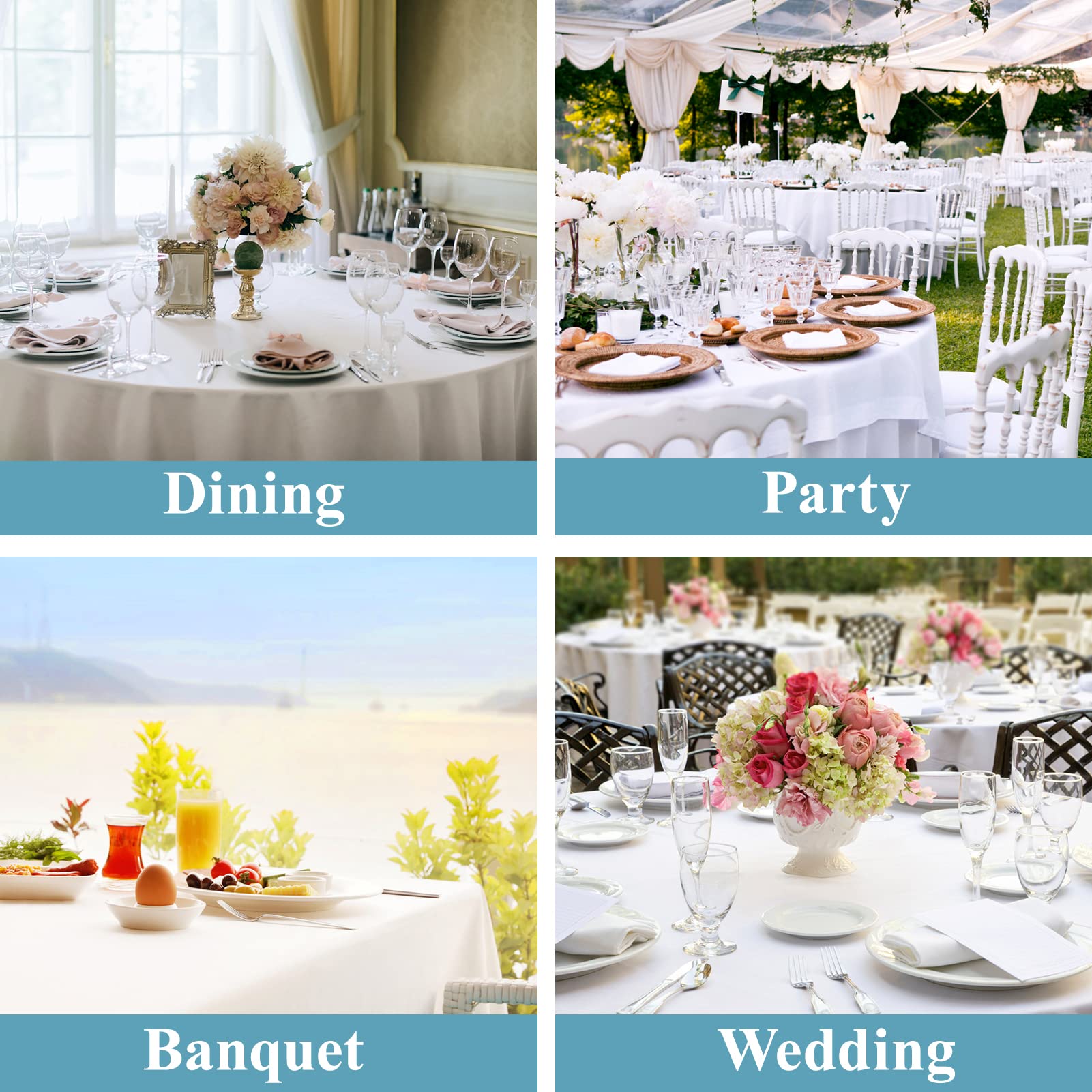 VidaFete round tablecloth protects tables during weddings and celebrations while looking clean