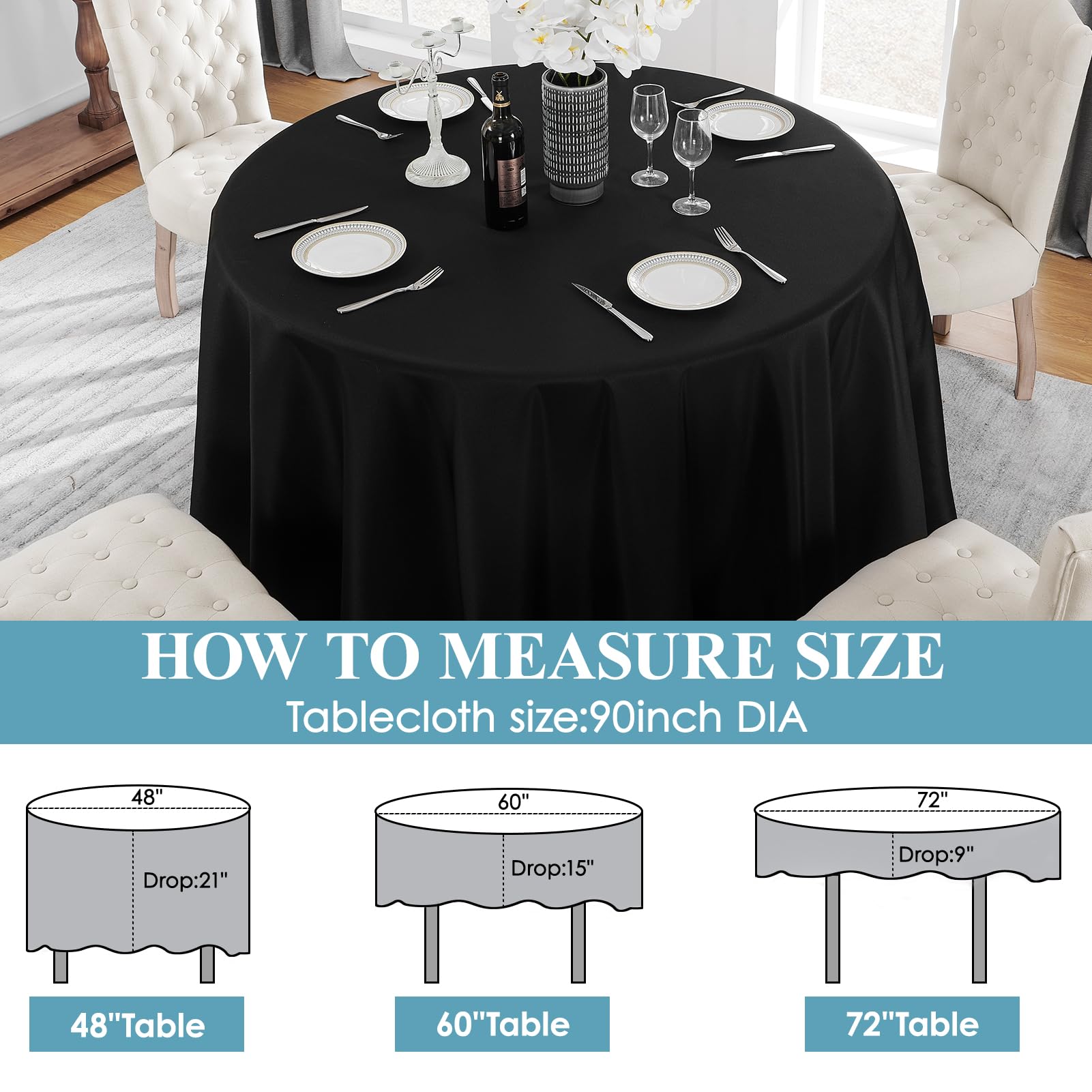 VidaFete round tablecloth in a dining setup for weddings or parties with a polished look.