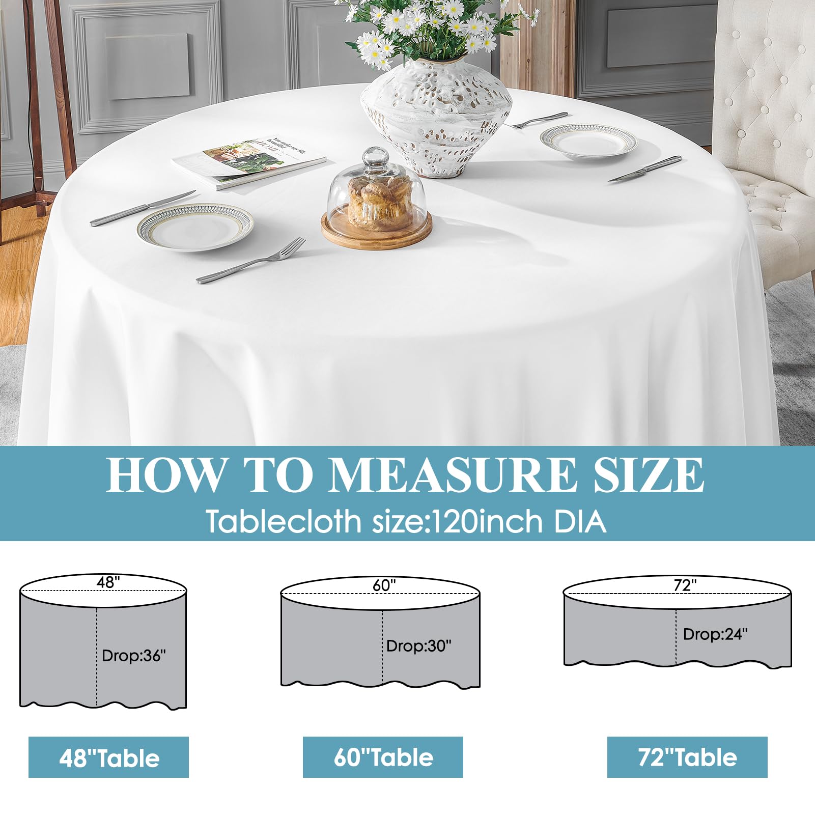 VidaFete round tablecloth enhances table presentation with a classic white finish