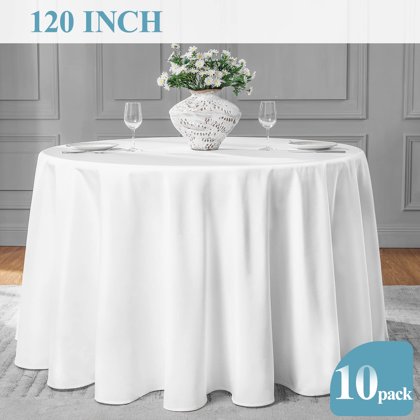 VidaFete stain-resistant fabric keeps white tablecloth looking pristine after meals.