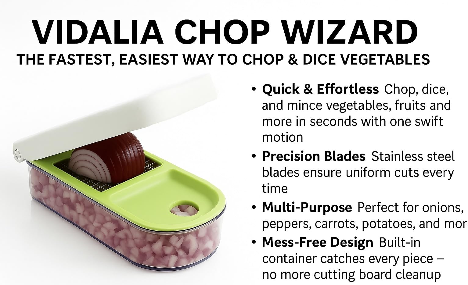 Vidalia Chop Wizard parts are dishwasher safe for quick cleanup.