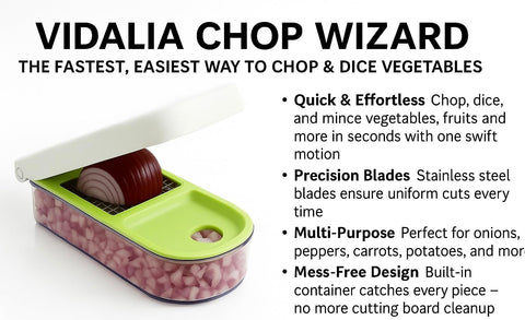 Vidalia Chop Wizard parts are dishwasher safe for quick cleanup.