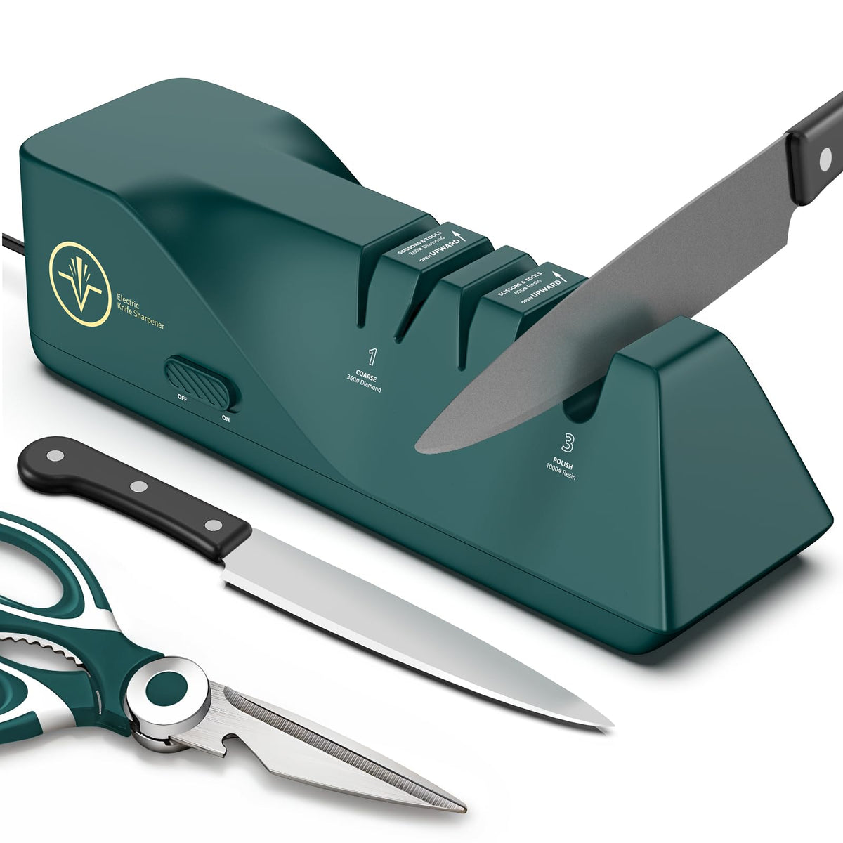 VIDOME Knife Sharpener with diamond abrasive wheels for fast edge restoration.