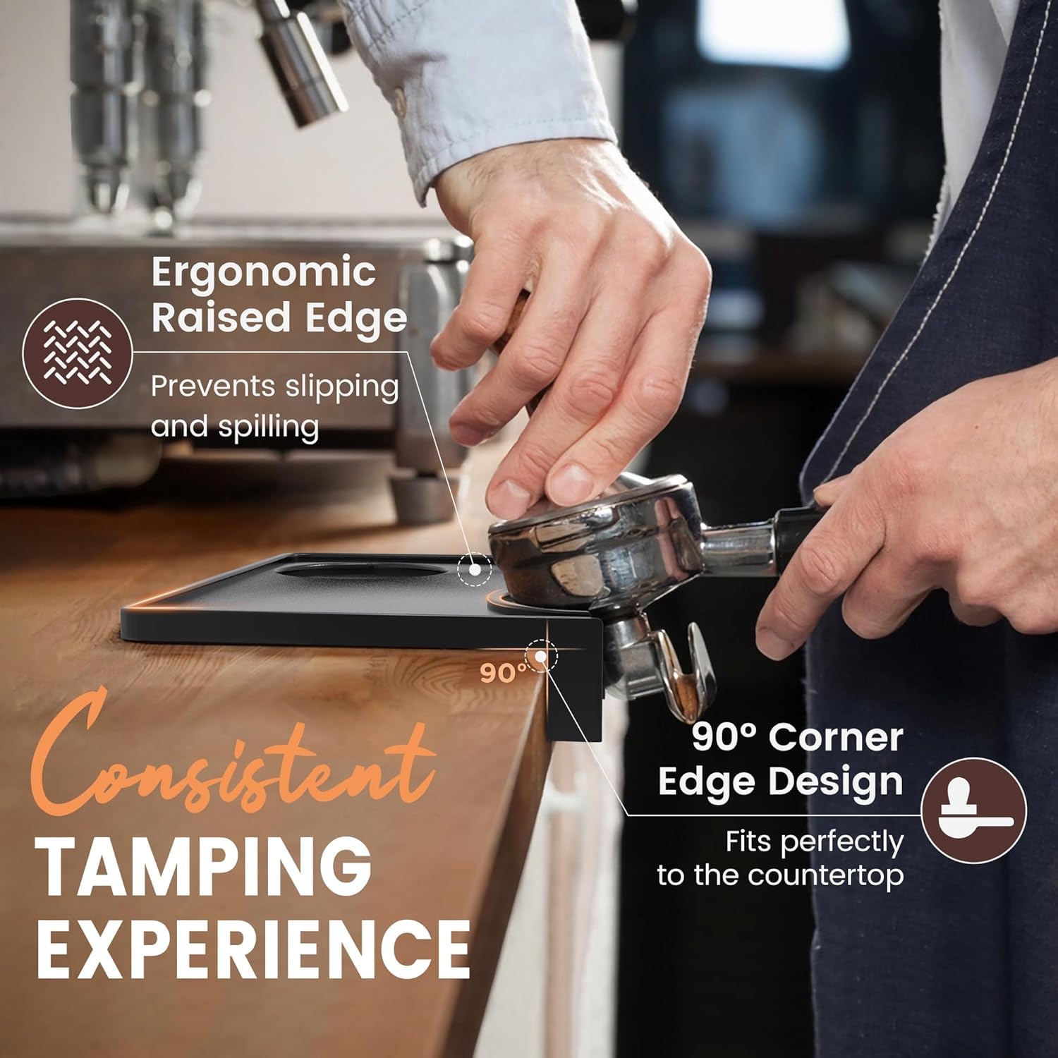 VIENESSO tamping mat protects countertops from scratches and coffee residue.