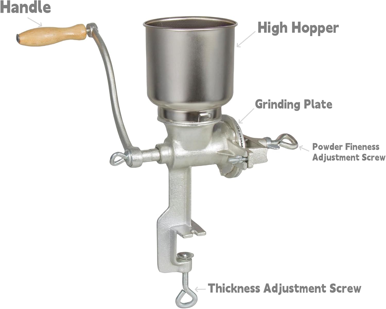 Vietora Eud hand crank grain mill in operation demonstrates easy manual grinding.