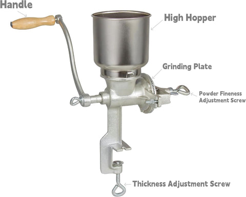 Vietora Eud hand crank grain mill in operation demonstrates easy manual grinding.