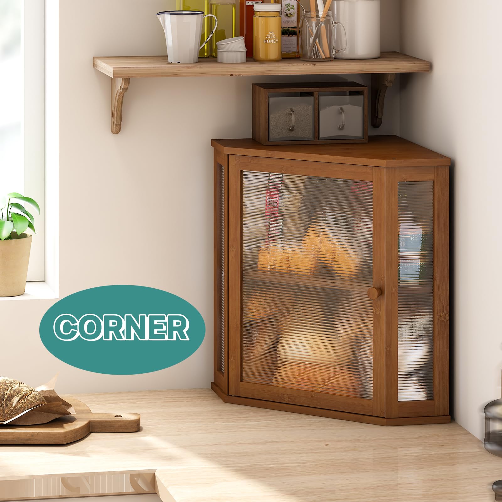 Viewcare bread box side panel emphasizes compact footprint for counter storage.