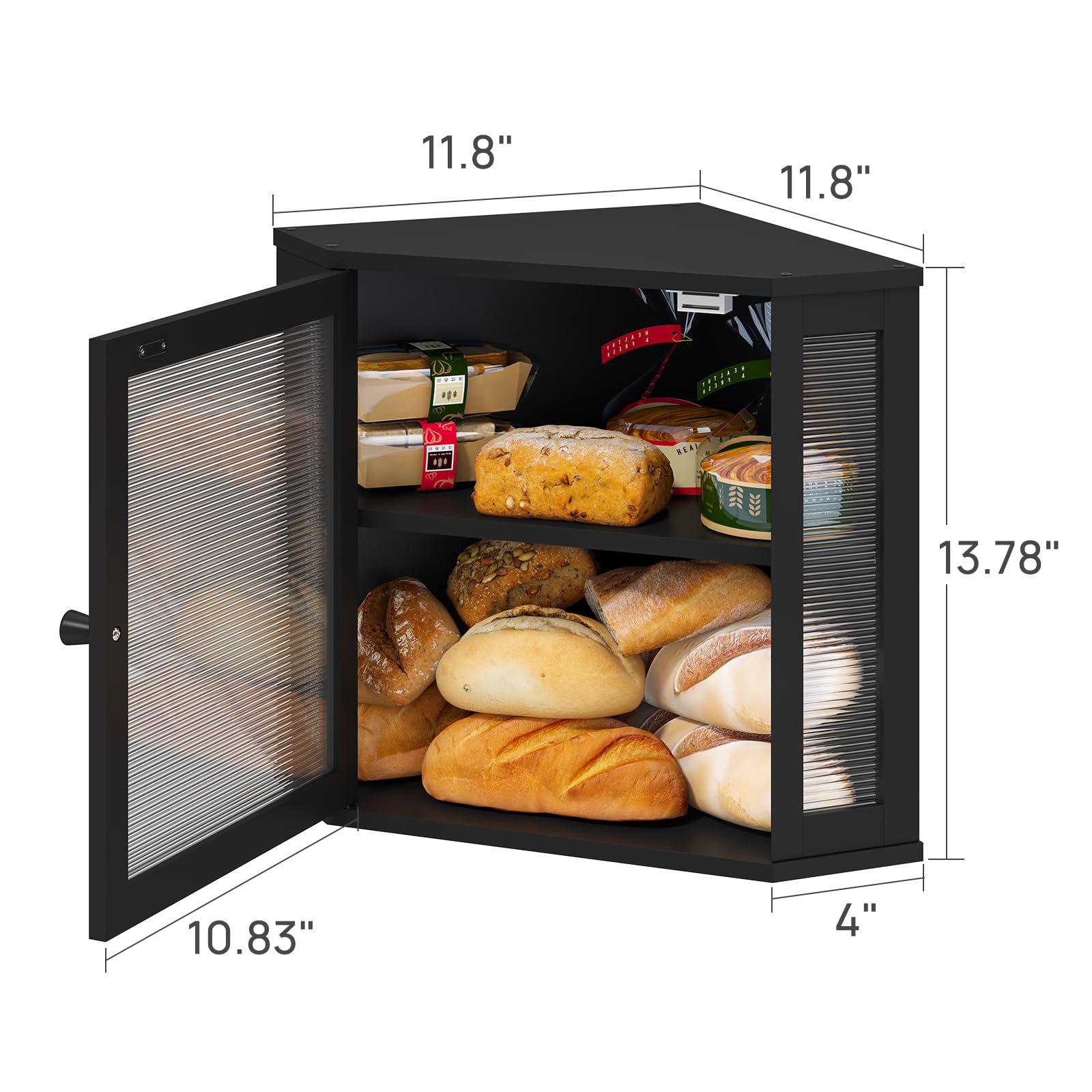 Viewcare bamboo bread storage with acrylic door panel showing contents while maintaining privacy.