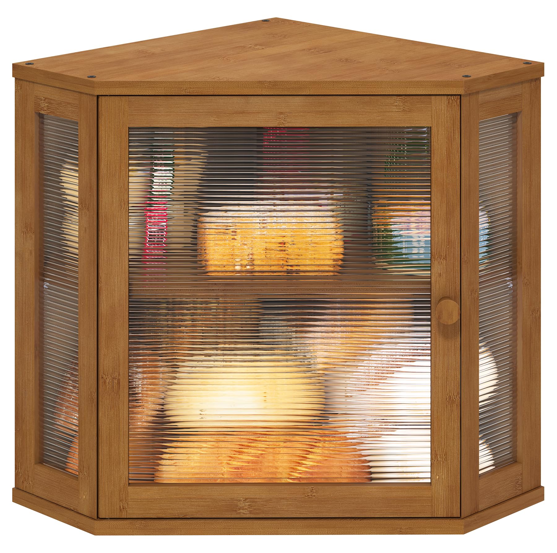 Viewcare corner bread box front panel with hazy acrylic door.