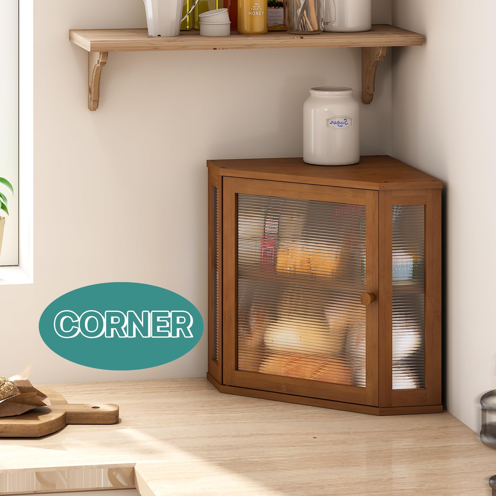 Viewcare corner bread box side view showing compact footprint.
