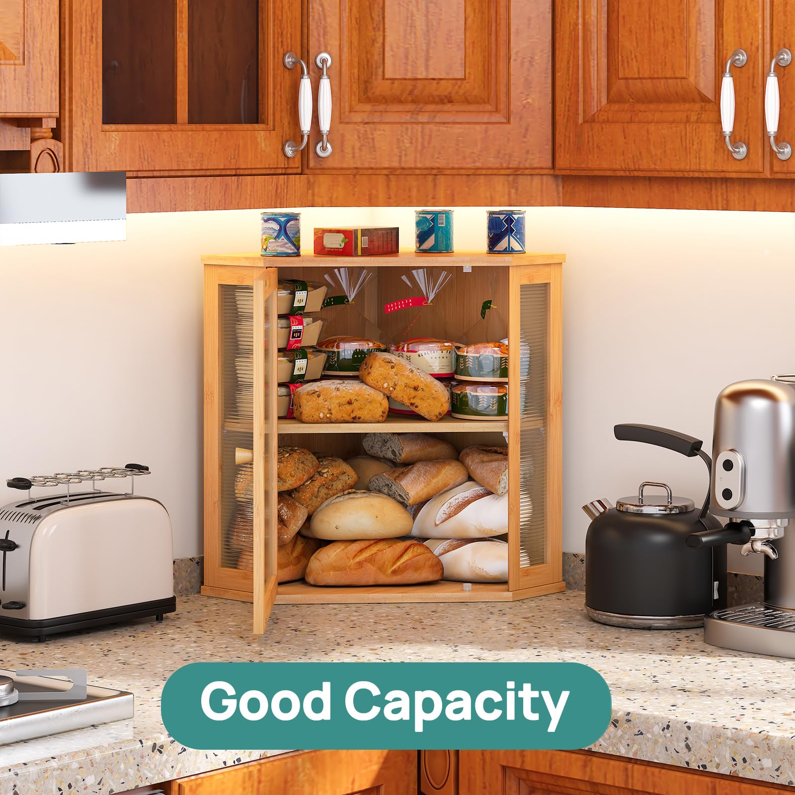 Viewcare large-capacity storage; fits three loaves and more.