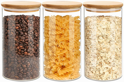 VIEWELLD 1.5 Qt round glass container with lid showing clear visibility for pantry staples.