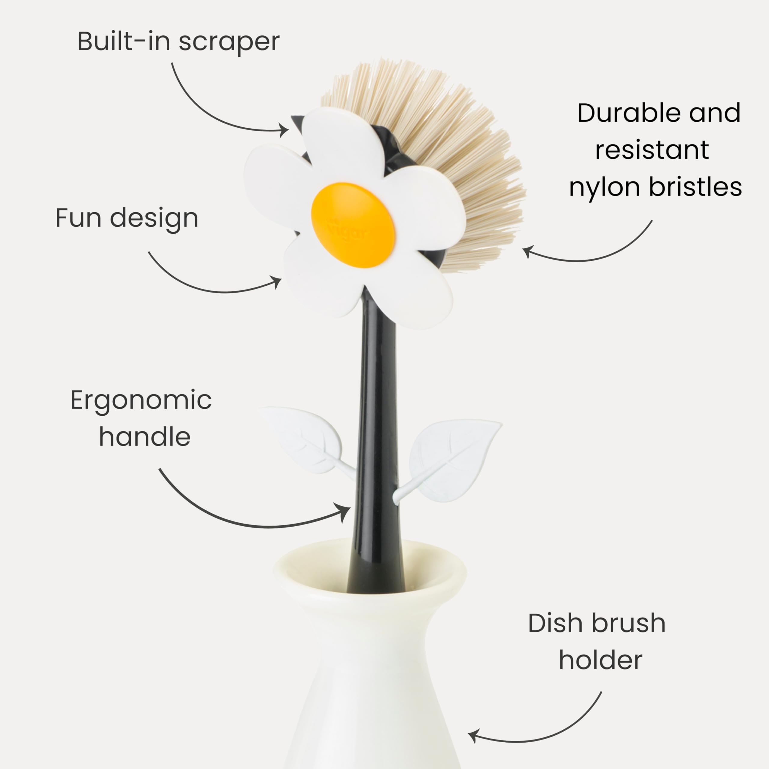 Vigar Flower Power close-up of bristles tackling residue safely