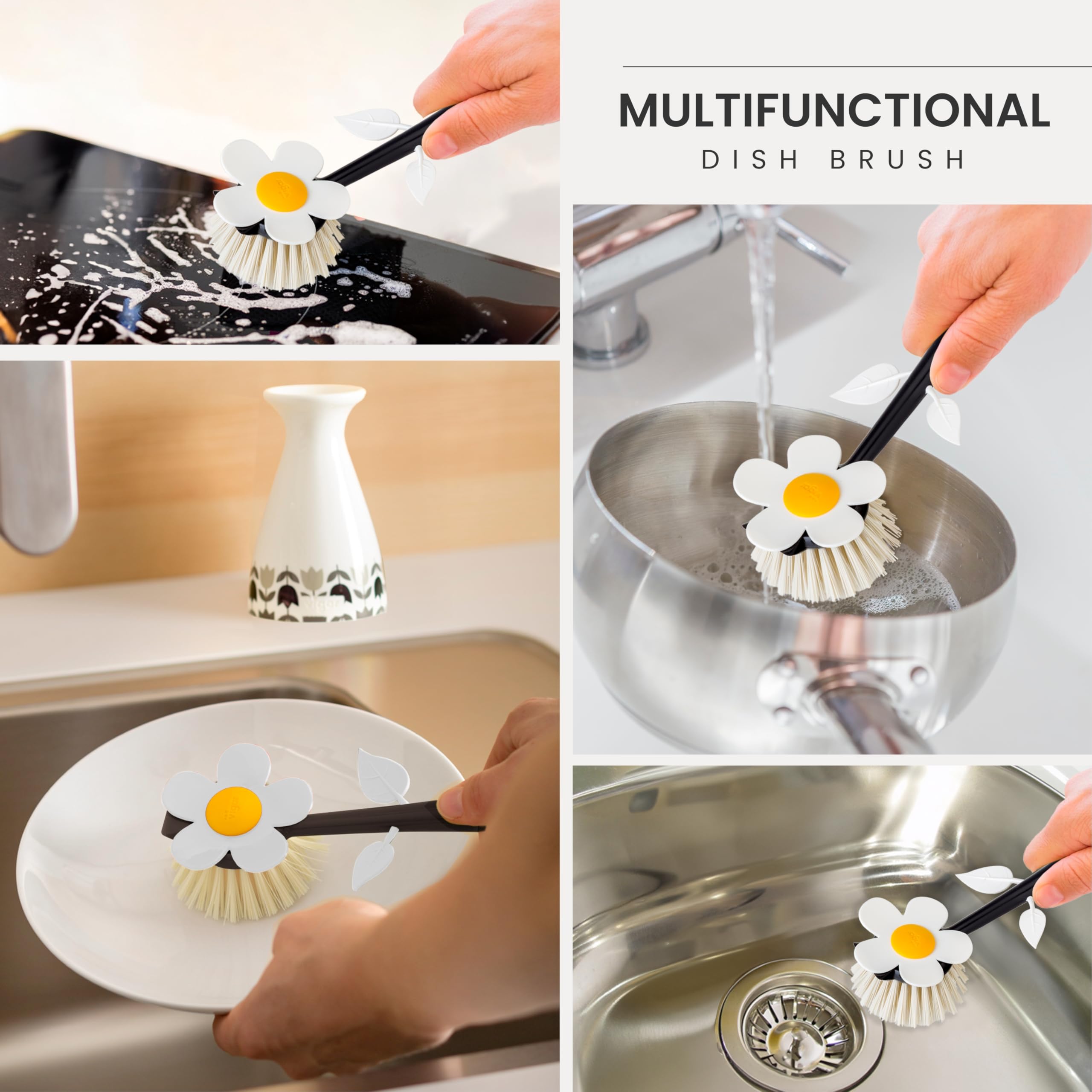 Vigar Flower Power dish brush is dishwasher-safe for easy sanitizing