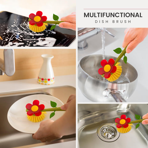 Vigar Flower Power dish brush is dishwasher-safe for easy cleaning and quick maintenance