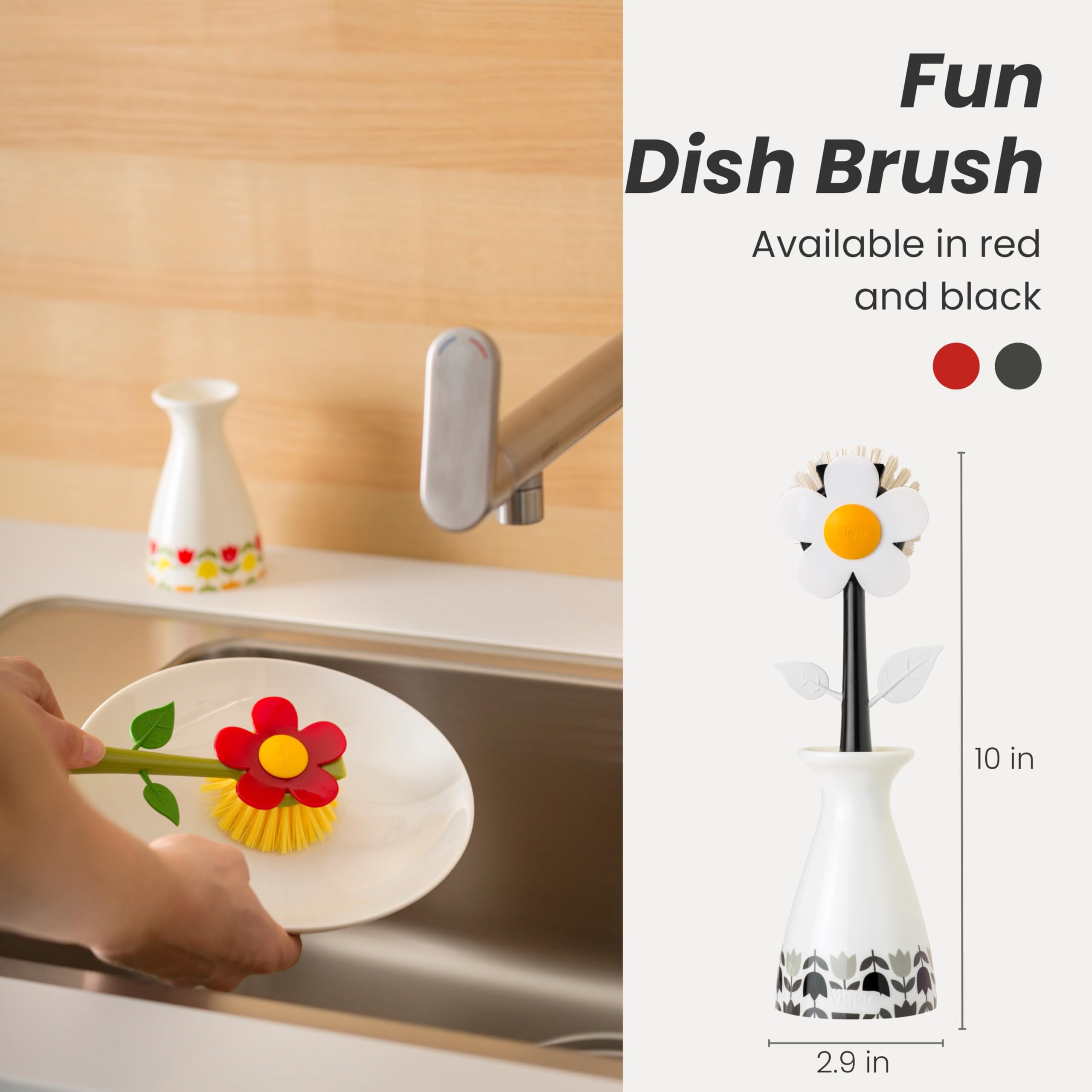 Vigar Flower Power dish brush with ergonomic handle for comfortable cleaning sessions