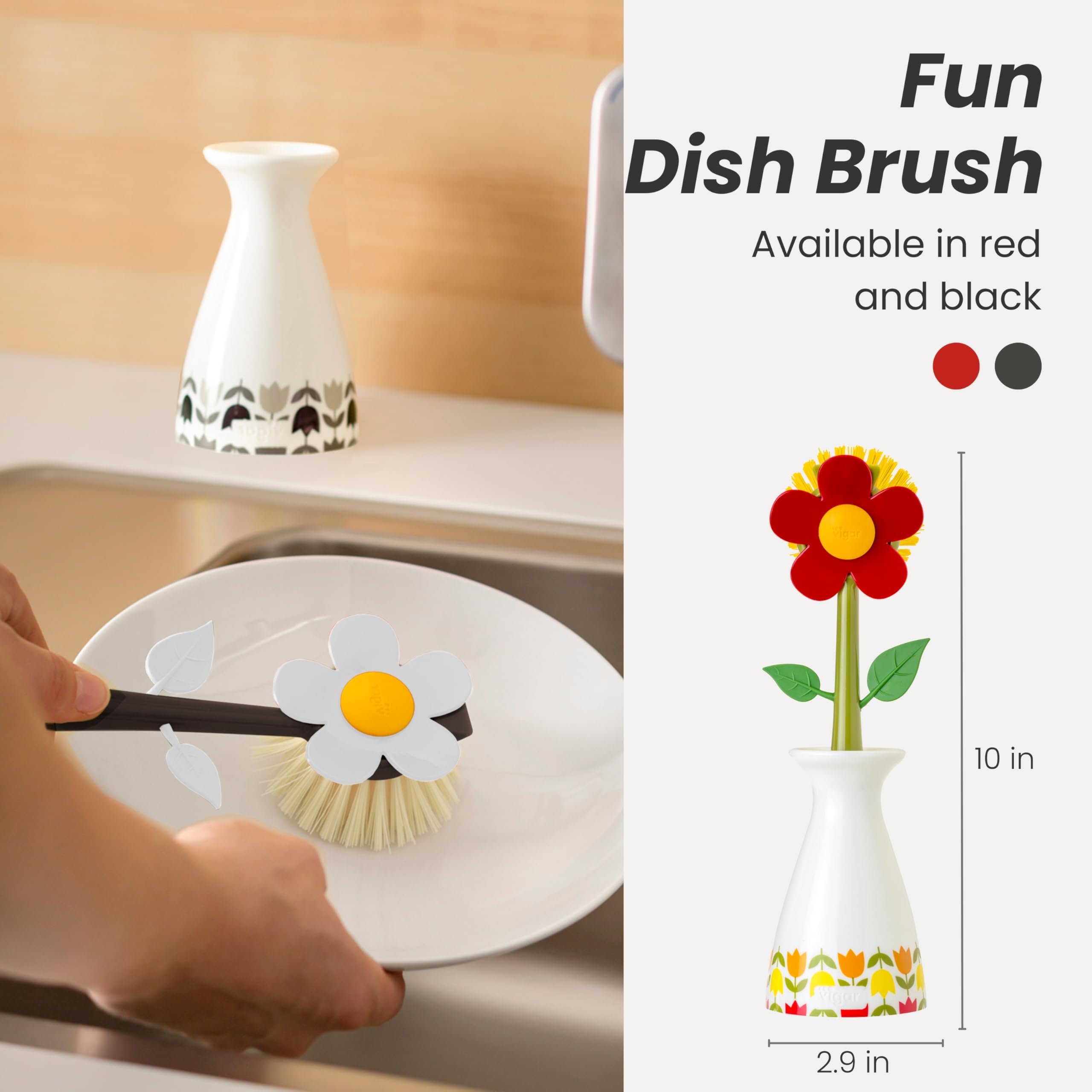 Vigar Flower Power in use scrubbing pots and dishes for thorough cleaning