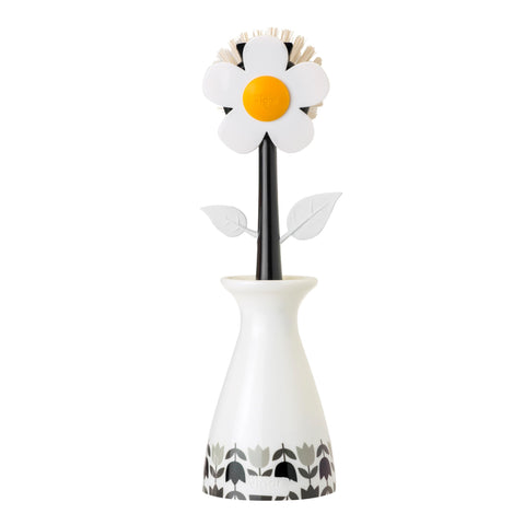 Vigar Flower Power white dish brush with bristles designed for tough grime removal