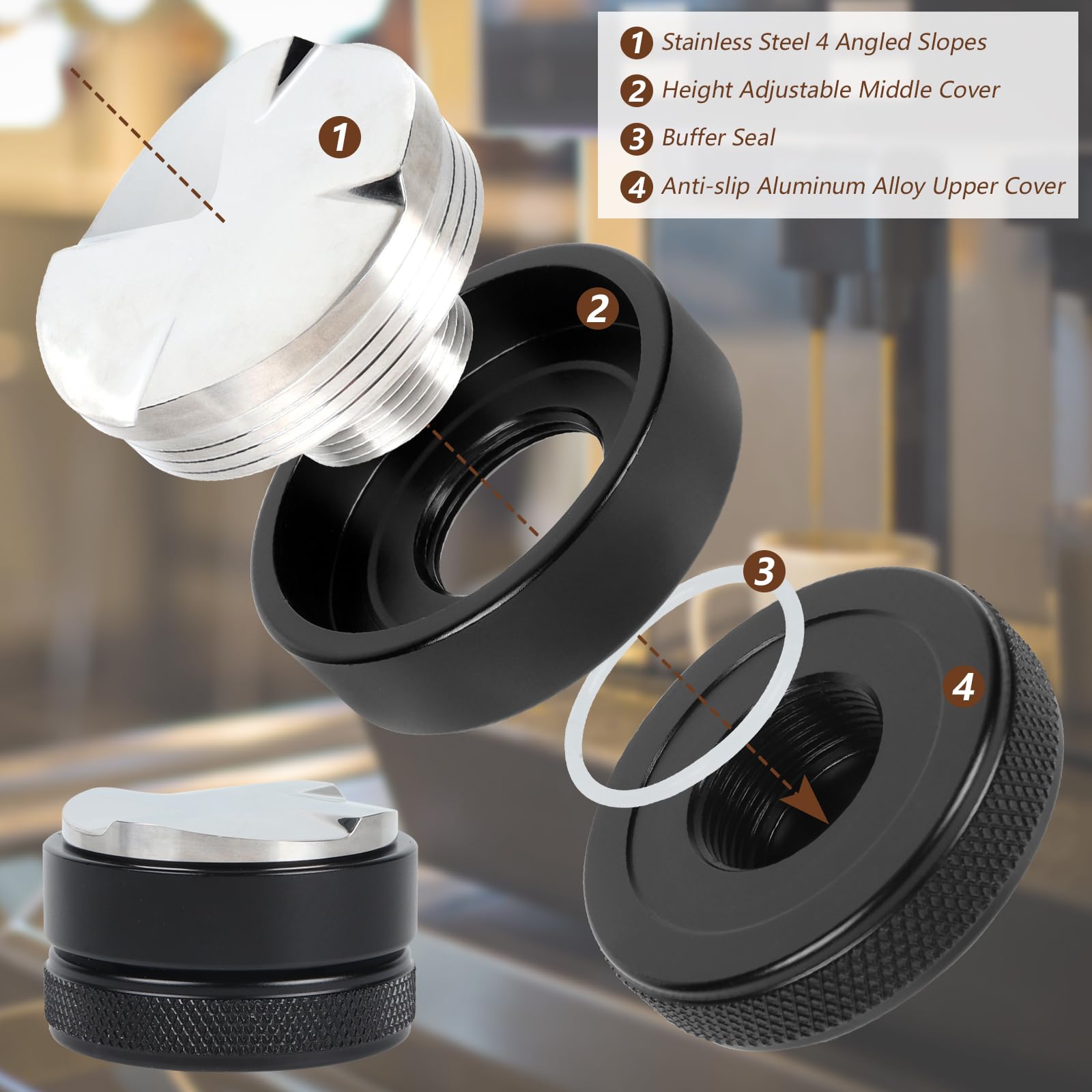 VIGIND 58mm coffee distributor four-slopes design ensures uniform dispersion