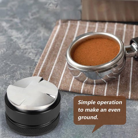 VIGIND 58mm coffee distributor in use demonstrates even tamp prep