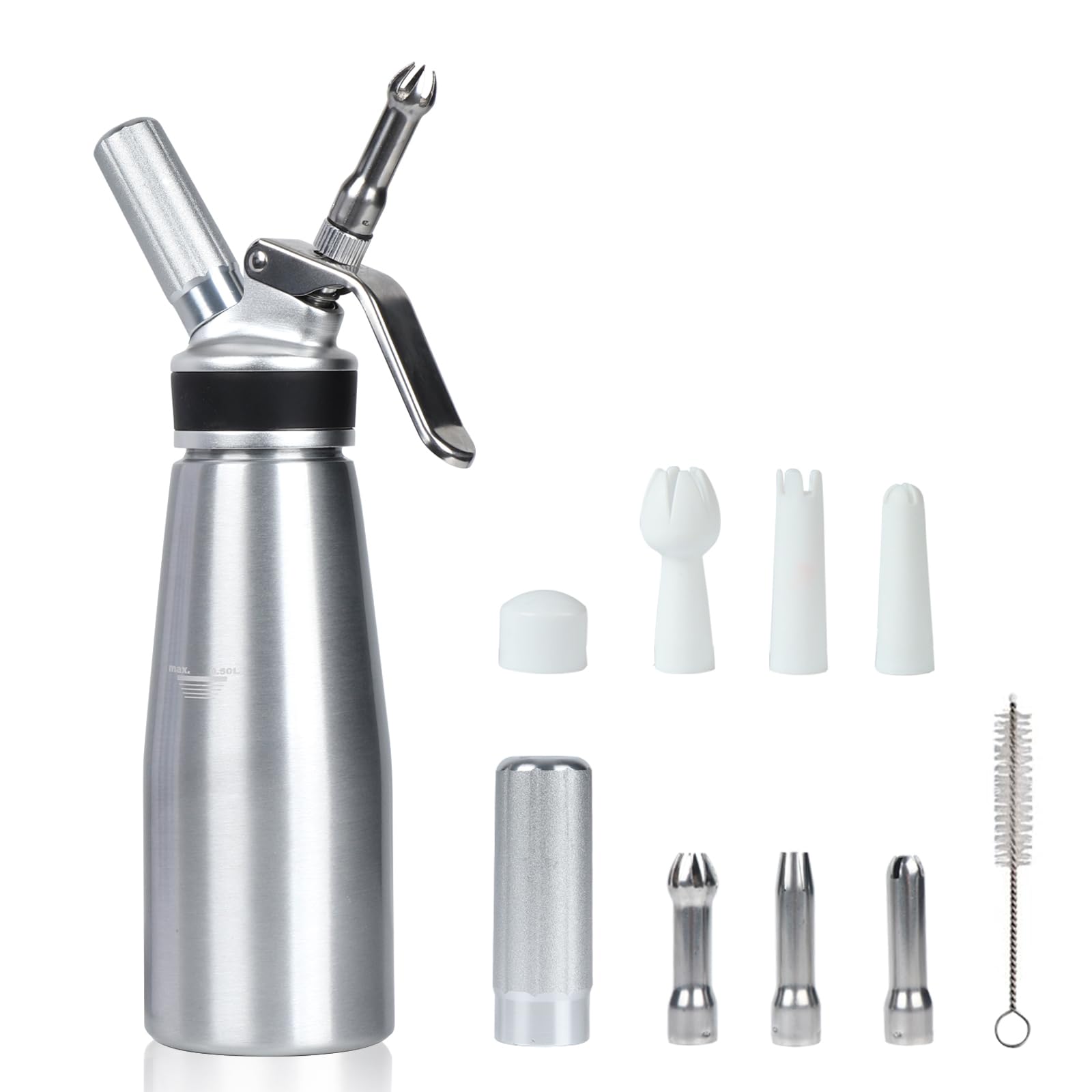 VIGIND whipped cream dispenser 500ml aluminum body for durable daily use.