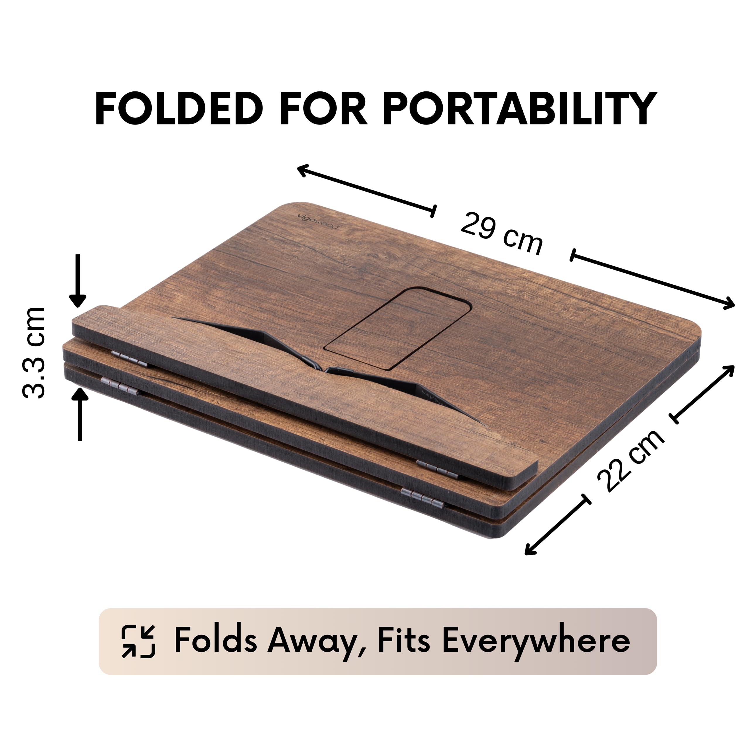 Vigo Wood cookbook holder in walnut keeps recipes open for cooking