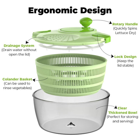 Vihoom salad spinner with secure locking lid prevents leaks during use