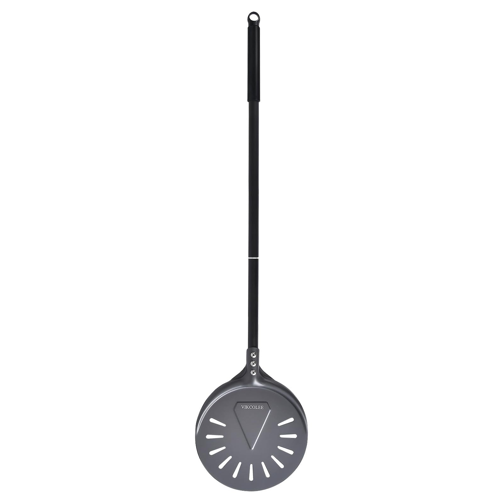 VIKCOLEE pizza peel with 25-inch handle keeps hands safe from heat.