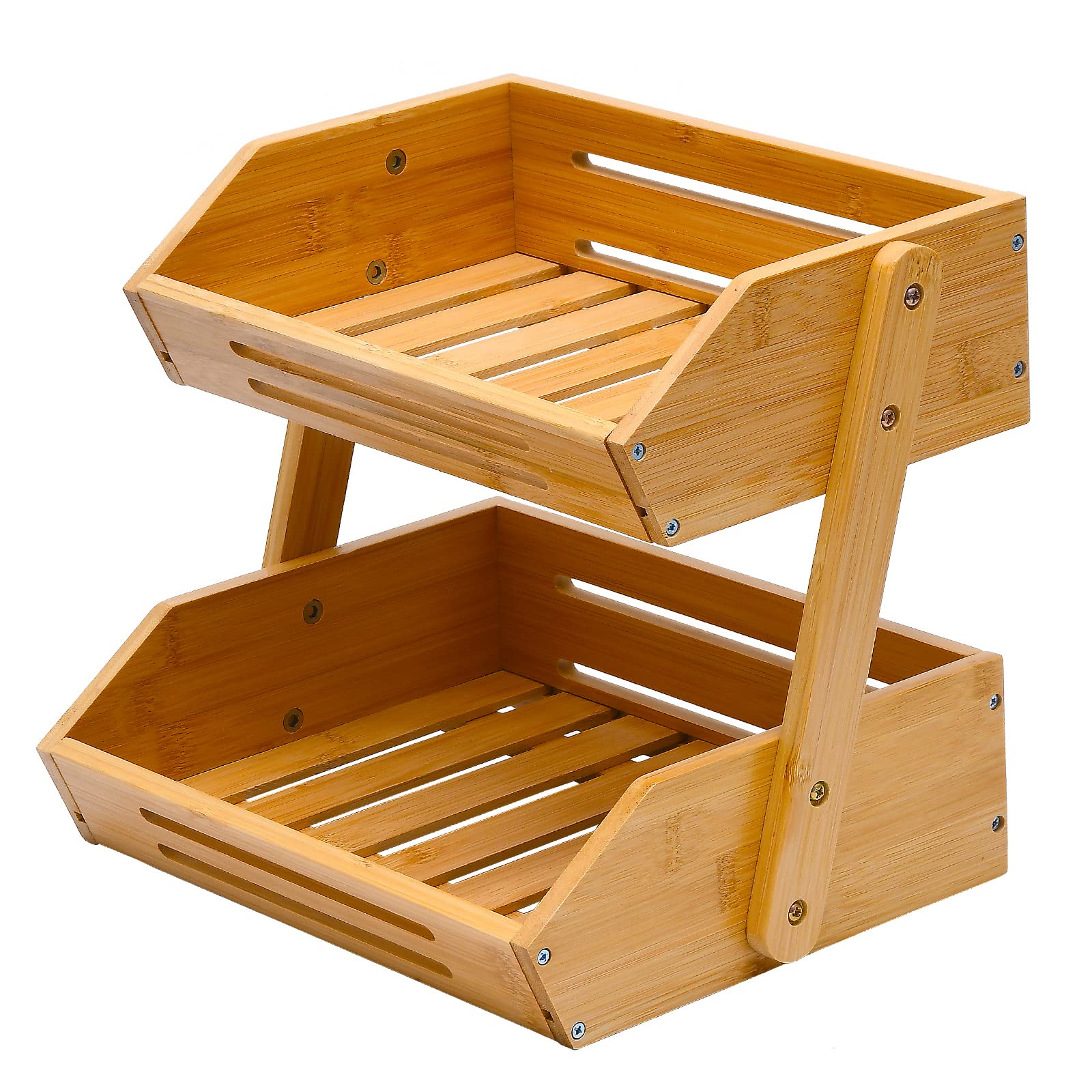 VIKEYHOME two-tier bamboo fruit basket on counter for organized storage