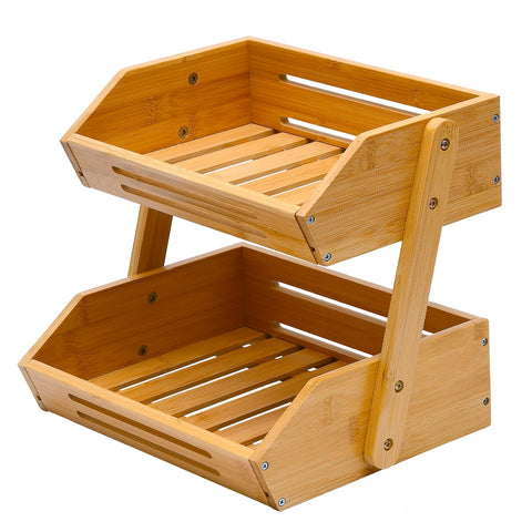 VIKEYHOME two-tier bamboo fruit basket on counter for organized storage