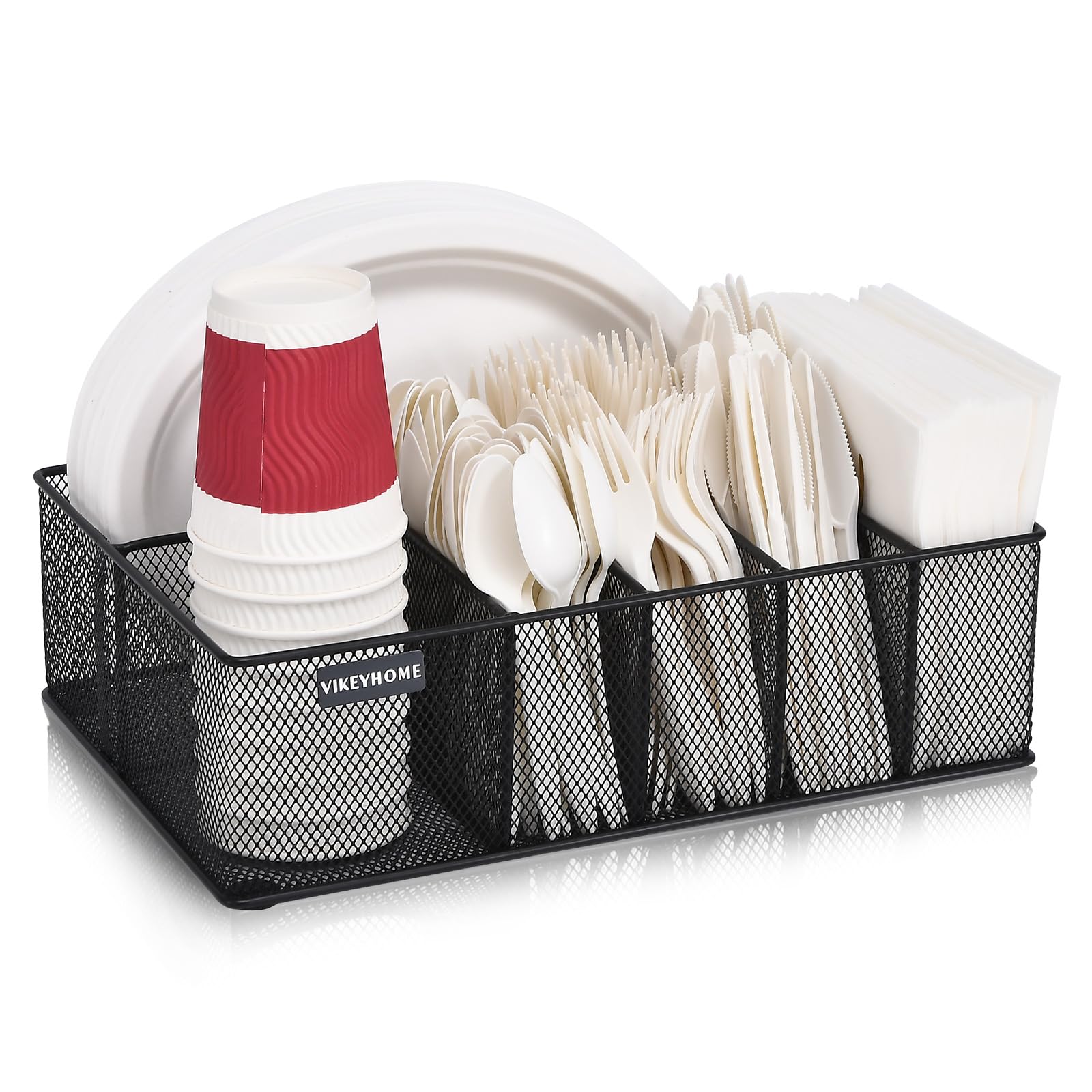 VIKEYHOME metal silverware caddy with six compartments separates utensils and napkins