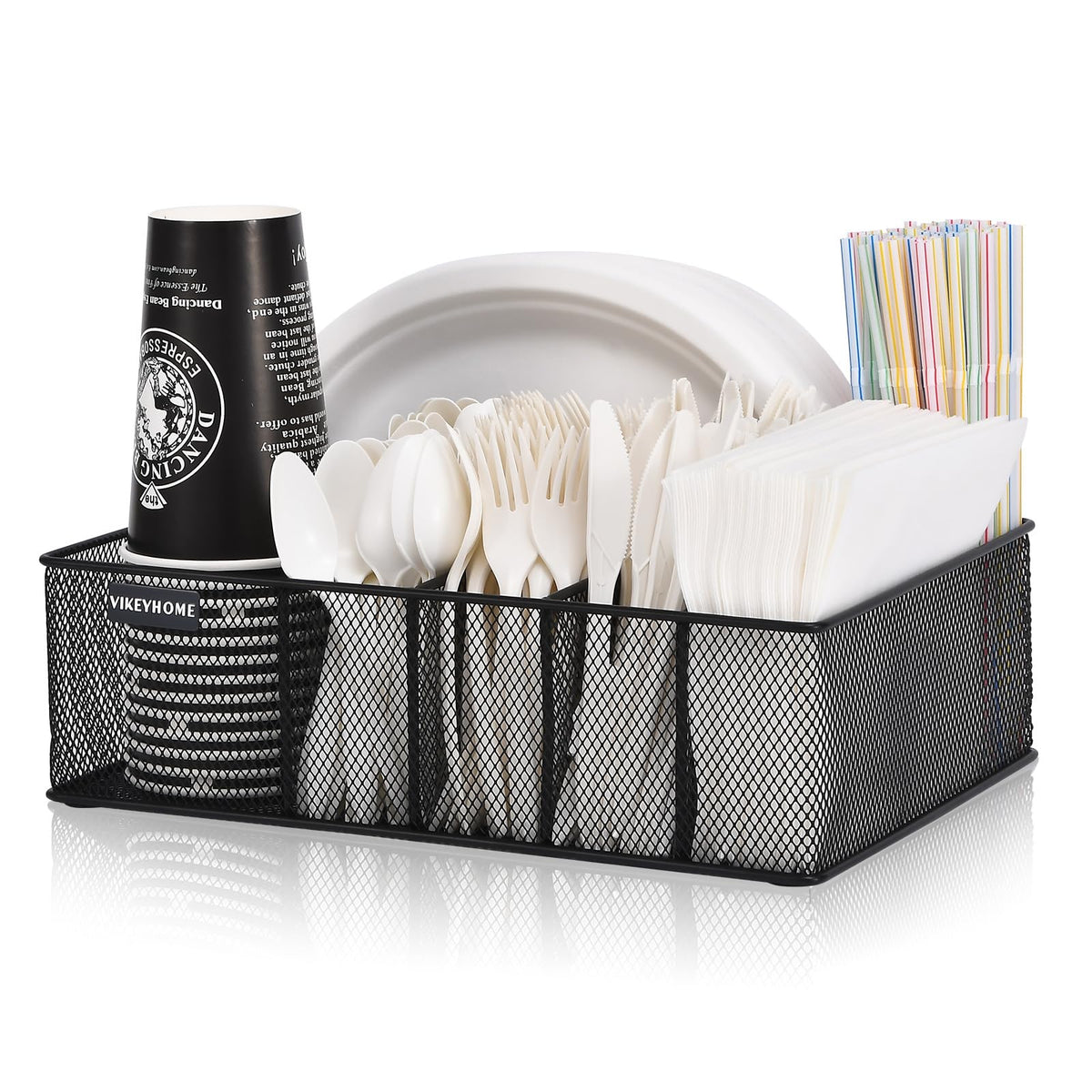 VIKEYHOME paper plate organizer on countertop keeps plates neatly accessible for meals