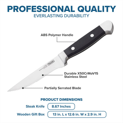 Viking ABS polymer handles provide a comfortable, balanced grip.