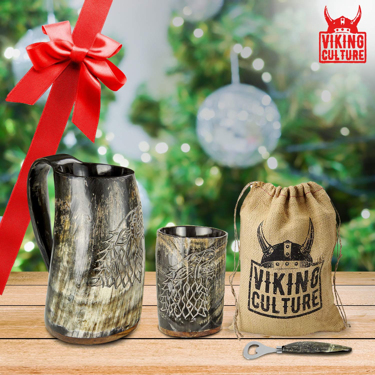 Viking Culture horn shot glass 3oz paired with horn mug for mixed drinks