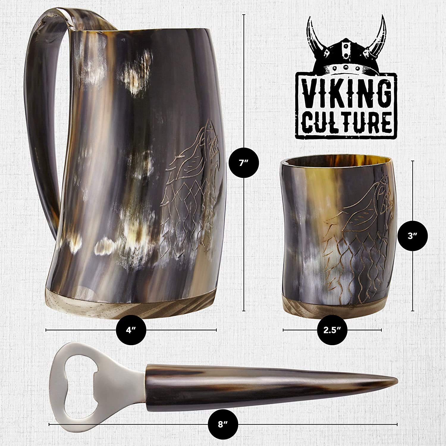 Viking Culture medieval drinkware decor enhances bar or man cave ambiance.