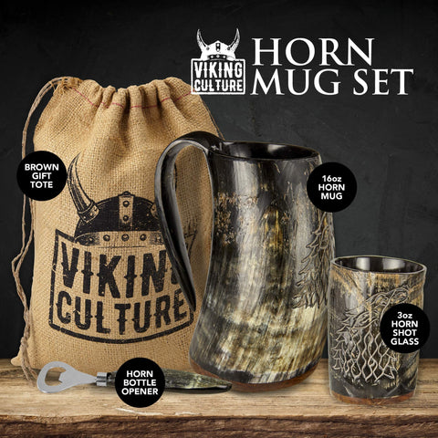 Viking Culture natural finish mug set, unique color variation for a one-of-a-kind table presence.