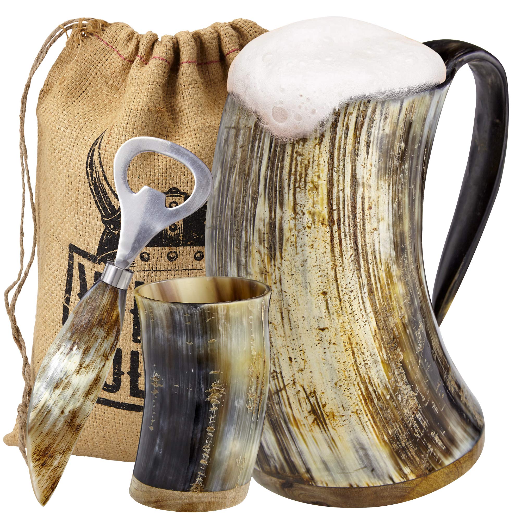 Viking Culture ox horn mug full view, natural finish ideal for mead, beer, or ale enjoyment.