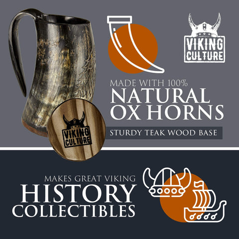 Viking Culture trio glassware display, includes mug, shot glass, and bottle opener for shared toasts.