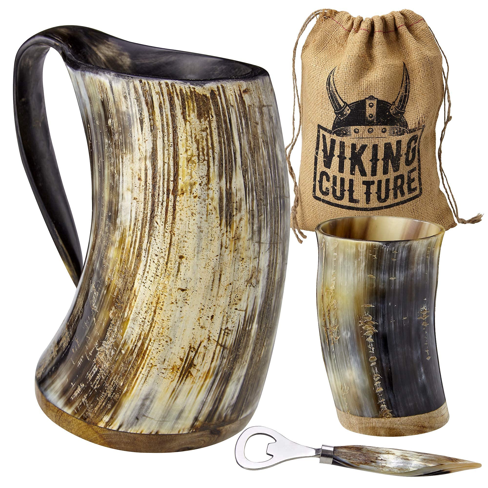 Viking Culture vintage stein with handle, natural horn beauty enhances casual gatherings and celebrations.