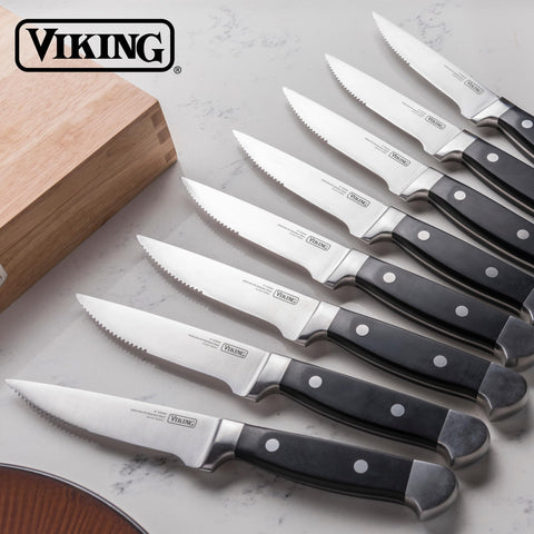 Viking knives in a dining setting showcase craftsmanship and dinner readiness.