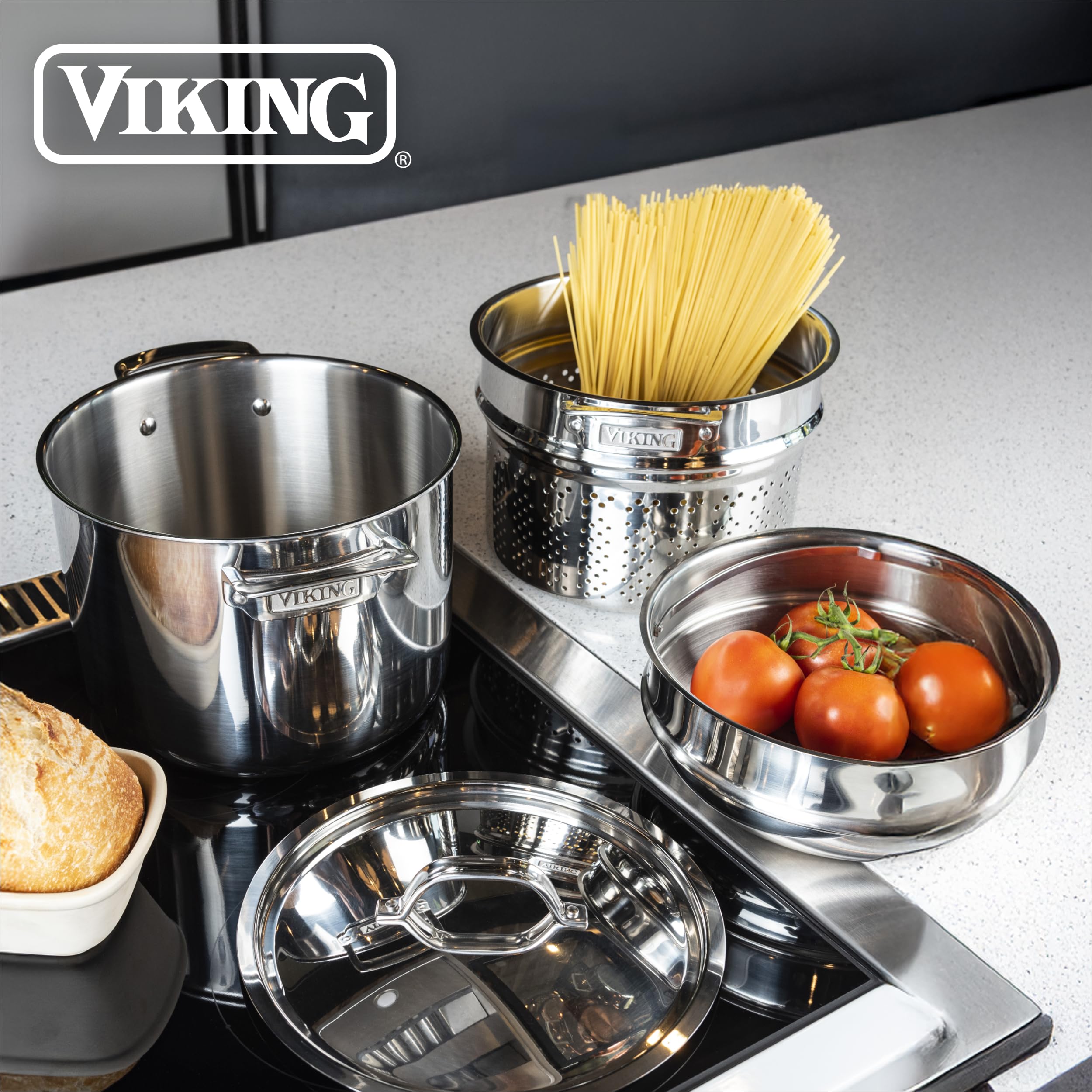 Viking cookware is dishwasher-safe for quick cleanup.